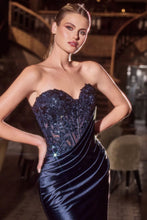 CD KV1127 - Strapless Stretch Satin Fit & Flare Prom Gown with Sheer Beaded Lace Bodice & Leg Slit PROM GOWN Cinderella Divine