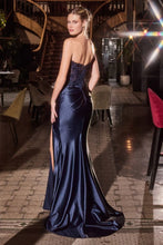 CD KV1127 - Strapless Stretch Satin Fit & Flare Prom Gown with Sheer Beaded Lace Bodice & Leg Slit PROM GOWN Cinderella Divine