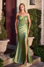 CD KV1132 - Stretch Satin Fit & Flare with Sheer Beaded Appliqued Bodice & Leg Slit - Diggz Formals