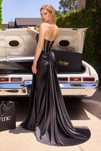 CD KV1135 - Stretch Satin Fit & Flare Prom Gown with Bead Embellished Cut Out Bodice Open Lace Up Back & Train