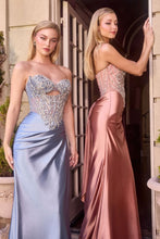 CD KV1135 - Stretch Satin Fit & Flare Prom Gown with Bead Embellished Cut Out Bodice Open Lace Up Back & Train