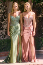 CD KV1136 - Strapless Satin Fit & Flare Prom Gown with Beaded Lace Appliqued Bodice & Leg Slit PROM GOWN Cinderella Divine 0 Rose gold