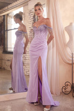 CD OC020 - Shimmering Stretch Satin Fit & Flare Prom Gown with Bead Embellished Bonded Corset Bodice Lace Up Corset Back & Leg Slit PROM GOWN Cinderella Divine 2 LAVENDER 