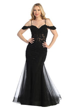 LF 7575 - Beaded Lace Embellished Fit & Flare Prom Gown with Sheer Corset Bodice & Tulle Skirt PROM GOWN Let's Fashion   