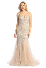 LF 7882 - Iridescent Sequin Embellished Fit & Flare Prom Gown with Sheer Boned Bodice PROM GOWN Let's Fashion XS CHAMPAGNE 