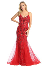 LF 7882 - Iridescent Sequin Embellished Fit & Flare Prom Gown with Sheer Boned Bodice PROM GOWN Let's Fashion XS RED 