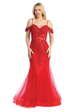 LF 7575 - Beaded Lace Embellished Fit & Flare Prom Gown with Sheer Corset Bodice & Tulle Skirt PROM GOWN Let's Fashion XS RED 