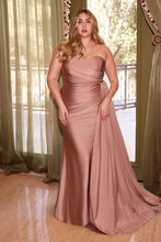CD PT004C - Plus Size One Shoulder Stretch Satin Fit & Flare Formal Gown with Gathered Waist & Side Sash PROM GOWN Cinderella Divine 18 DUSTY ROSE