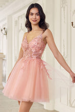 CD SF047 - Glitter Tulle A-Line Homecoming Dress with Sheer Beaded Lace V-Neck Corset Bodice Homecoming Cinderella Divine XXS BLUSH 