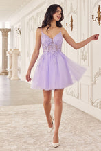 CD SF047 - Glitter Tulle A-Line Homecoming Dress with Sheer Beaded Lace V-Neck Corset Bodice Homecoming Cinderella Divine XXS LAVENDER 