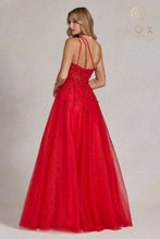 N T1143 - One Shoulder A-Line Prom Gown with Sheer Beaded Lace Bodice Strappy Back & Shimmer Tulle Skirt PROM GOWN Nox   
