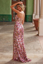 N T1511 - Iridescent Floral Patterned Sequin Fit & Flare Prom Gown with Plunging V-Neck Leg Slit & Open Lace Up Back