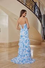 N T1922 - Strapless Embroidered Floral Printed Fit & Flare Prom Gown with Boned Bodice & Open Lace Up Back PROM GOWN Nox