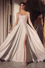 CD T701 - Strapless Shimmery A-Line Prom Gown with Gathered Scoop Neck Bodice Lace Up Corset Back & Leg Slit PROM GOWN Cinderella Divine