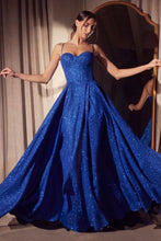 CD T706 - Shimmering Glitter A-Line Prom Gown with Structured Sweetheart Bodice & Lace Up Corset Back PROM GOWN Cinderella Divine XXS Royal Blue