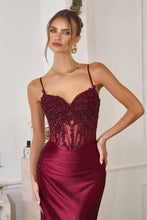 CD T819 - Satin Fit & Flare Prom Gown with Embellished Sheer Boned Bodice & Open Lace Up Back - Diggz Formals