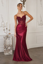 CD T819 - Satin Fit & Flare Prom Gown with Embellished Sheer Boned Bodice & Open Lace Up Back - Diggz Formals