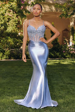CD T819 - Satin Fit & Flare Prom Gown with Embellished Sheer Boned Bodice & Open Lace Up Back - Diggz Formals