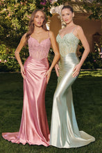 CD T819 - Satin Fit & Flare Prom Gown with Embellished Sheer Boned Bodice & Open Lace Up Back - Diggz Formals