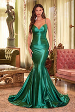 CD Y036 - Glitter Stretch Satin Fit & Flare Prom Gown with V-Neck & Open Lace Up Corset Back PROM GOWN Cinderella Divine 4 EMERALD 