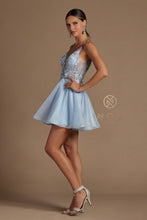 N E711 - Short Shimmer Tulle A-Line Homecoming Dress with 3D Floral Applique V-Neck Bodice Homecoming Nox   