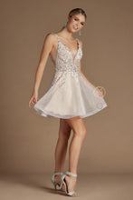 N E711 - Short Shimmer Tulle A-Line Homecoming Dress with 3D Floral Applique V-Neck Bodice Homecoming Nox   
