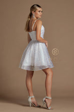 N R703 - Iridescent Sequin A-Line Homecoming Dress with V-Neck Pleated Bodice & Adjustable Spaghetti Straps Homecoming Nox   