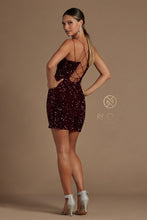 N R704 - Fitted Full Sequin Homecoming Dress with V-Neck & Open Lace Up Corset Back Homecoming Nox   