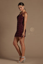 N R706 - Full Sequin Fitted Short Homecoming Dress with V-Neck & Spaghetti Straps Homecoming Nox   