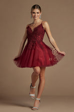 N R707 - Beaded Applique Bodice A-Line Homecoming Dress with Layered Tulle Skirt & Open Lace Up Corset Back Homecoming Nox 4 BURGUNDY 