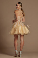 N R707 - Beaded Applique Bodice A-Line Homecoming Dress with Layered Tulle Skirt & Open Lace Up Corset Back Homecoming Nox   