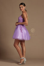 N R707 - Beaded Applique Bodice A-Line Homecoming Dress with Layered Tulle Skirt & Open Lace Up Corset Back Homecoming Nox   