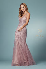 N A398 - Bead Lace Appliqued Fit & Flare Prom Gown with V-Neck & Open Back PROM GOWN Nox 4 ROSE 