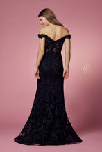 N C439 - Off The Shoulder Bead Embellished Lace Fit & Flare Prom Gown with Sheer Boned V-Neck Bodice & Train Dresses Nox   