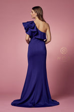N E467 - Jersey Knit One Shoulder Fit & Flare Prom Gown with Ruffled Sleeve & Leg Slit Prom Dress Nox   