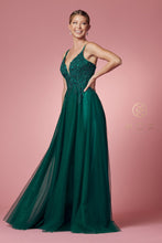 N R357 - A-line Prom Gown with Beaded Lace Embroidered V-Neck Bodice & Layered Tulle Skirt PROM GOWN Nox   