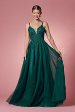 N R357 - A-line Prom Gown with Beaded Lace Embroidered V-Neck Bodice & Layered Tulle Skirt PROM GOWN Nox 6 HUNTER GREEN 