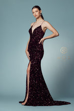 N R433 - Full Sequin Fit & Flare Prom Gown with V-Neck Open Corset Back & Leg Slit Prom Dress Nox 4 BLACK 