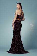 N R433 - Full Sequin Fit & Flare Prom Gown with V-Neck Open Corset Back & Leg Slit Prom Dress Nox   