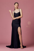 N T481 - Scoop Neck Fit & Flare Prom Gown High Leg Slit & Strappy Open Corset Back PROM GOWN Nox   