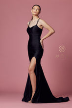 N T481 - Scoop Neck Fit & Flare Prom Gown High Leg Slit & Strappy Open Corset Back PROM GOWN Nox 4 BLACK 