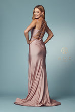 N T481 - Scoop Neck Fit & Flare Prom Gown High Leg Slit & Strappy Open Corset Back PROM GOWN Nox   