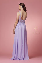 N Y299 - A-Line Prom Gown with Beaded Lace Bodice Leg Slit & Flowy Chiffon Skirt PROM GOWN Nox   