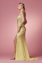 N E1003 - Rhinestone Embellished Fit & Flare Prom Gown with Plunging V-Neck Leg Slit & Open Strappy Back Prom Gown Nox   