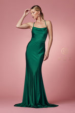 N E1007 - Stretch Jersey Fit & Flare Prom Gown with Bateau Neck & Open Corset Back PROM GOWN Nox 8 EMERALD GREEN