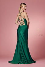 N E1007 - Stretch Jersey Fit & Flare Prom Gown with Bateau Neck & Open Corset Back Prom Gown Nox   