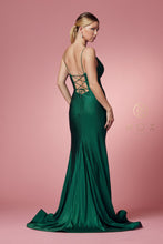 N E1038 - Rhinestone Embellished Fit & Flare Prom Gown with Corset Back & Leg Slit Prom Gown Nox 2 EMERALD GREEN 