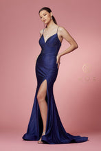 N E1038 - Rhinestone Embellished Fit & Flare Prom Gown with Corset Back & Leg Slit Prom Gown Nox   