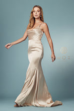 N R1026 - Satin Cowl Neck Fit & Flare Prom Gown with Layered Bodice Prom Dress Nox 4 CHAMPAGNE 