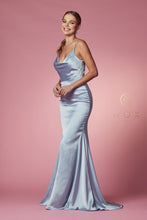 N R1026 - Satin Cowl Neck Fit & Flare Prom Gown with Layered Bodice Prom Dress Nox   